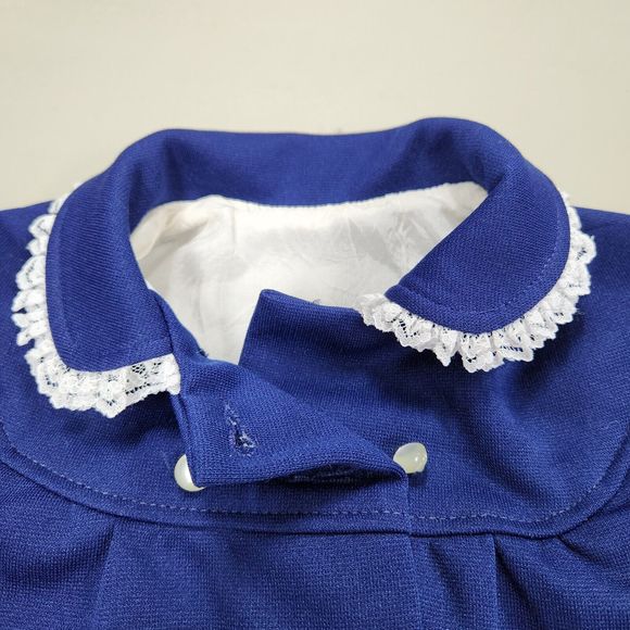 Vintage Toddler Girls Dress Coat Size 2 Navy Double Breasted Ruffles - Picture 5 of 8